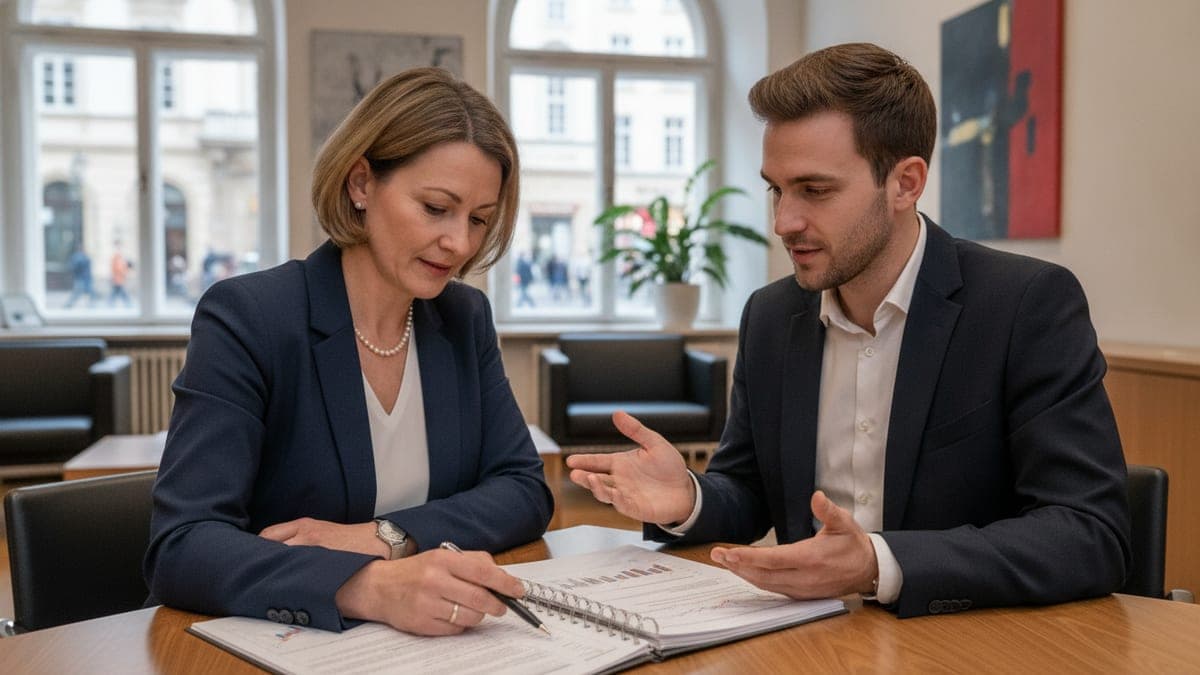 Glasfassade der Deutschen Bank mit Logo und Schriftzug